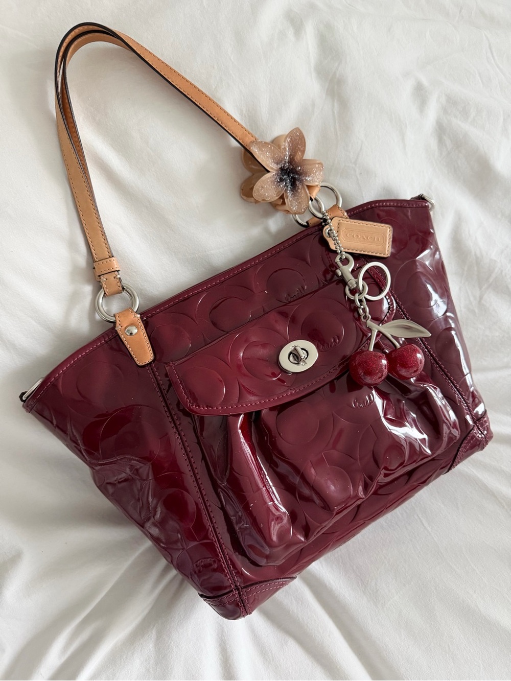 vintage Coach Burgandy Patent Leather  Leah Tote Bag